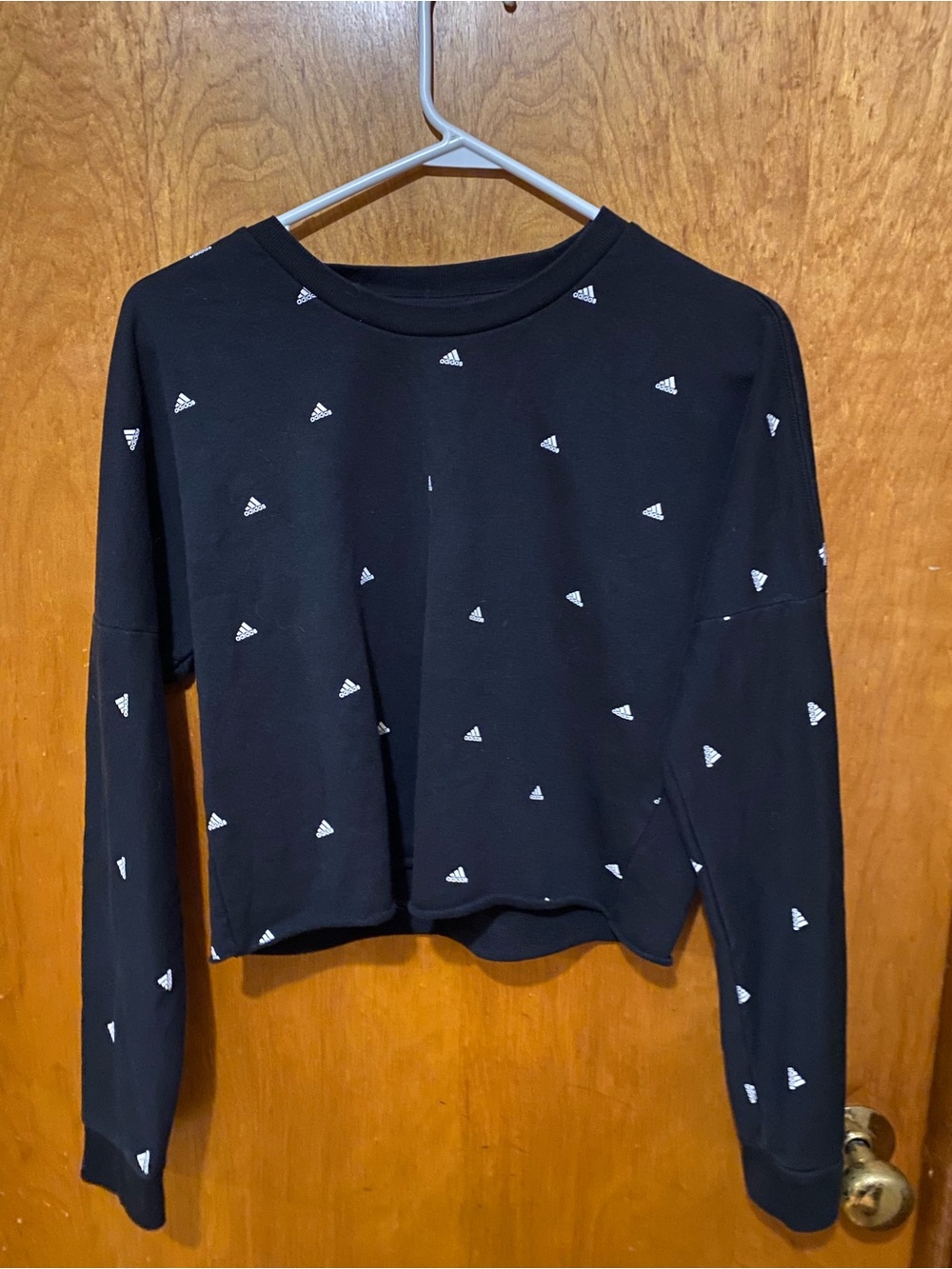 adidas Black Cropped Drop-Shoulder Sweatshirt with White Logo Dots